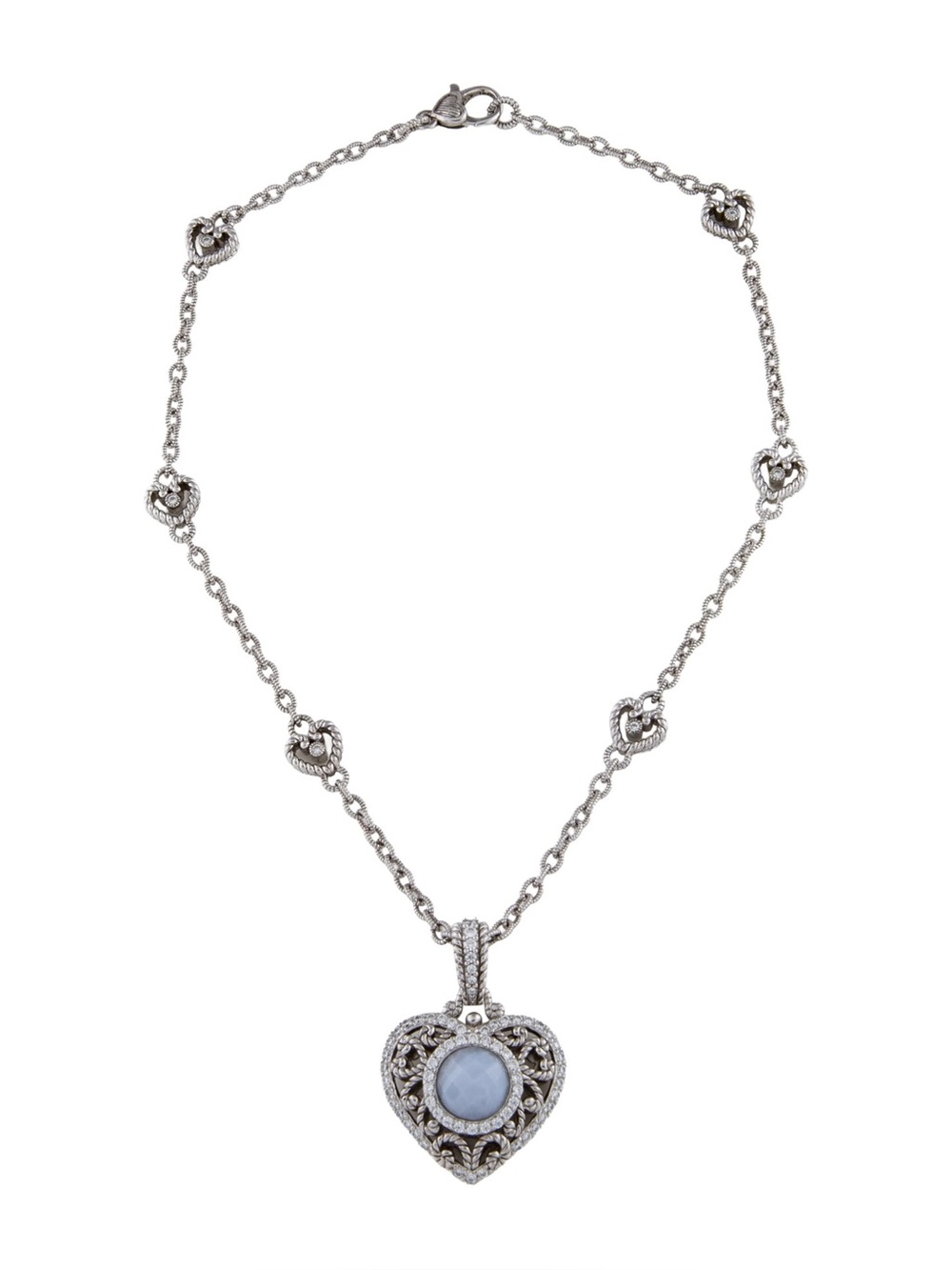 Judith Ripka Blue Lace Agate & Cubic Zirconia Heart Enhancer Pendant Necklace